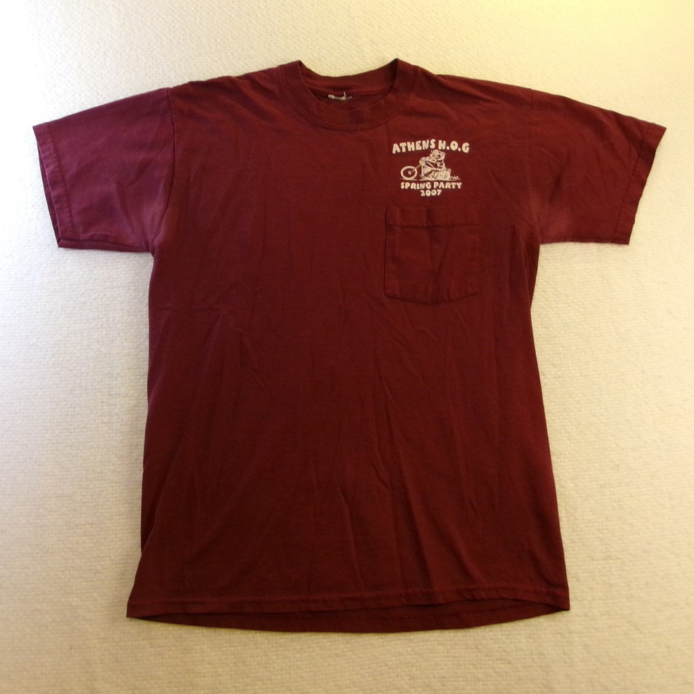 Harley Davidson Mens S T-Shirt‎ Maroon Athens HOG Spring Party 2007 Pocket Tee
